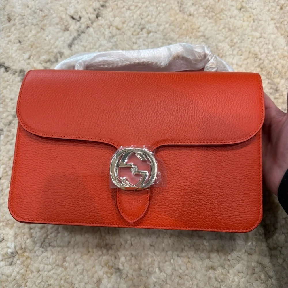 Gucci Orange Crossbody Bag with Silver Chain - Picture 6 of 12